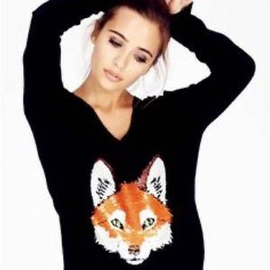 Wildfox Fox Face Sequin Sweater in Black XS